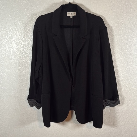 Skies are Blue Black Contrast Scrunch Cuff Knit Blazer Size 3X - Picture 3 of 9
